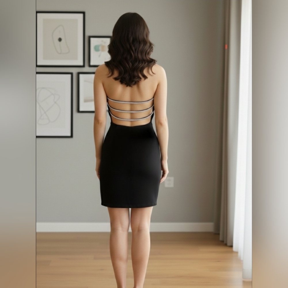 Windsor Classic Black Strapless Open Back Mini Dress